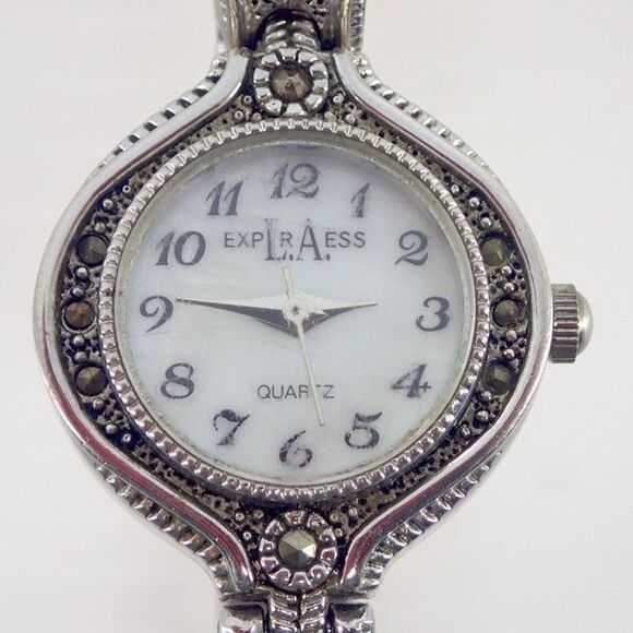 LA Express Silver Tone Marcasite Filigree Ladies Wrist Watch Works Well - Picture 7 of 11